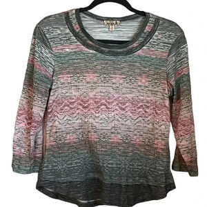 One World: Live and Let Live Sage and Pink Blouse w/ Aztec Print Size PM